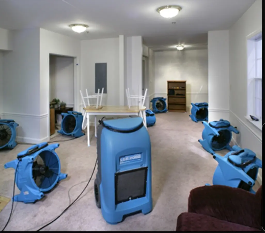 Air movers and dehumidifier setup for Water Damage Restoration in Cape Elizabeth